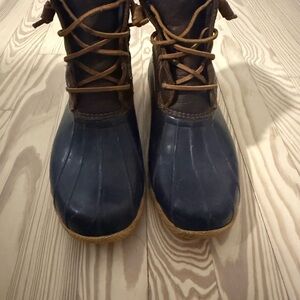 Navy and Brown Duck Boots